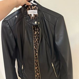Calvin Klein leather jacket, cheetah inside, gold hardware